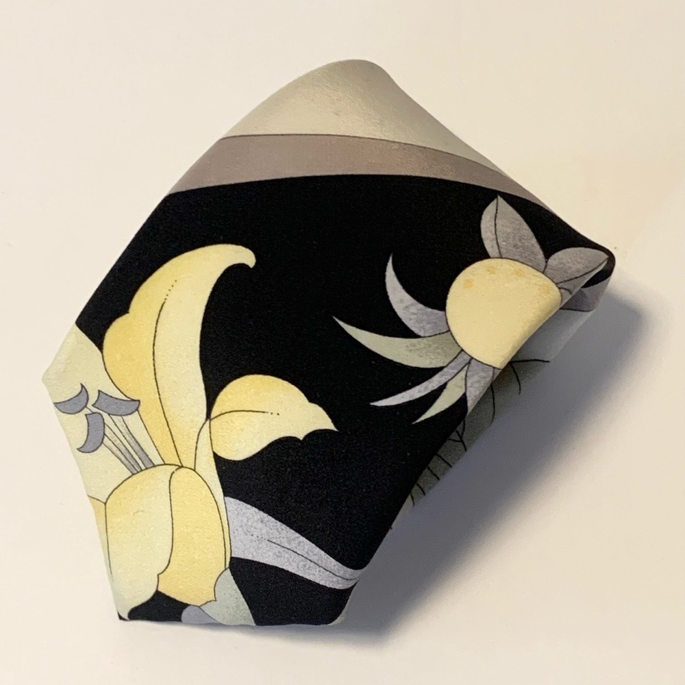 Vintage Leonard Floral Black and Yellow Tie